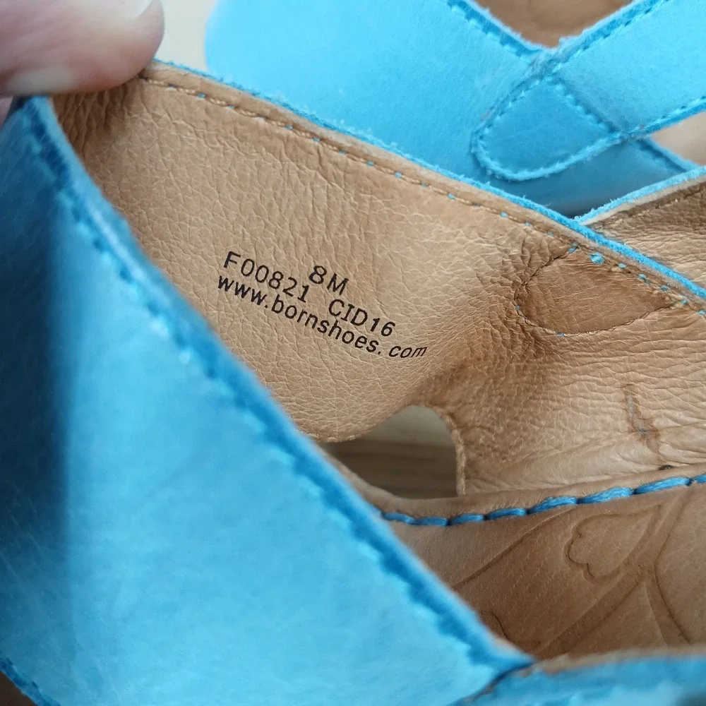 Born Wedge Sandals Womens 8 Blue Leather Cork Platform Slingback Opanka Strappy